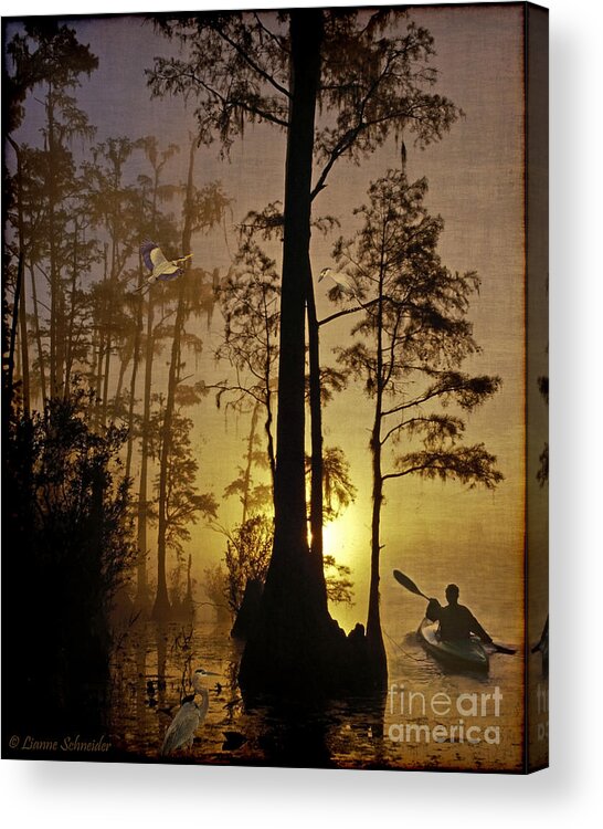 Bayou Acrylic Print featuring the digital art Bayou Sunrise by Lianne Schneider