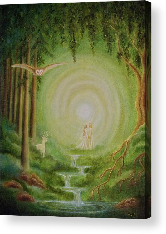 Landscape Acrylic Print featuring the painting Between the Worlds by Bernadette Wulf