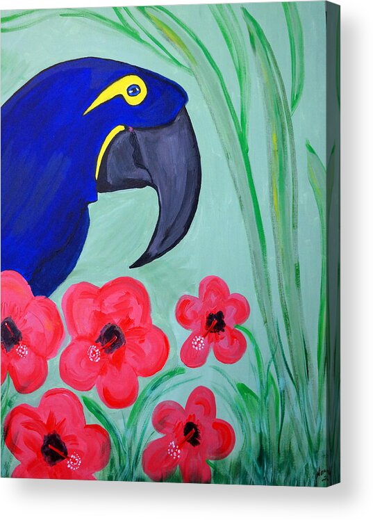 Bird I Acrylic Print featuring the painting Bird In Paradise  by Nora Shepley