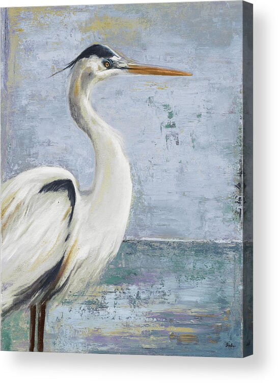 Blue Acrylic Print featuring the painting Blue Heron On Blue I by Patricia Pinto