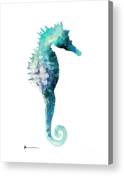 Blue Seahorse Watercolor Art Print Painting Acrylic Print By