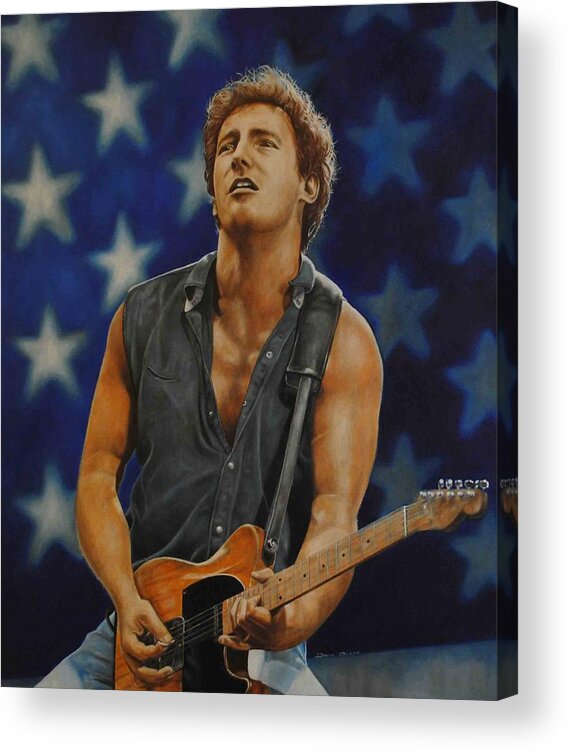 Bruce Springsteen Acrylic Print featuring the painting Bruce Springsteen 'born in the USA' by David Dunne