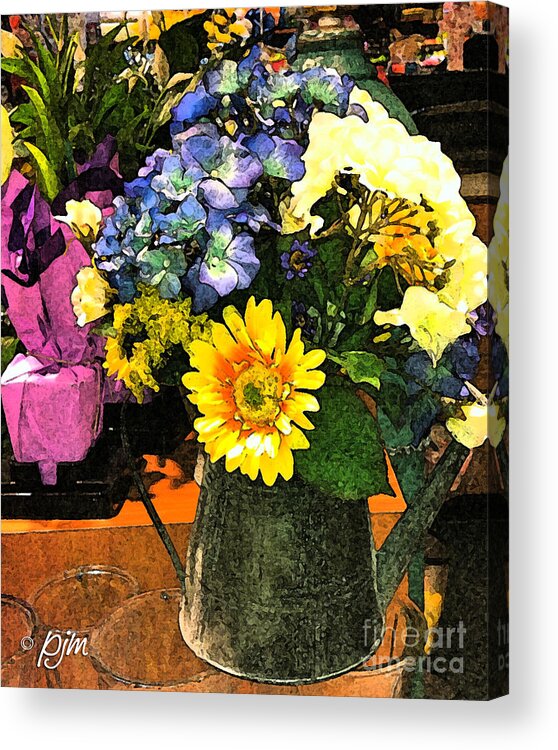Flowers Framed Prints Acrylic Print featuring the photograph Bucket Of Flowers by Phil Mancuso