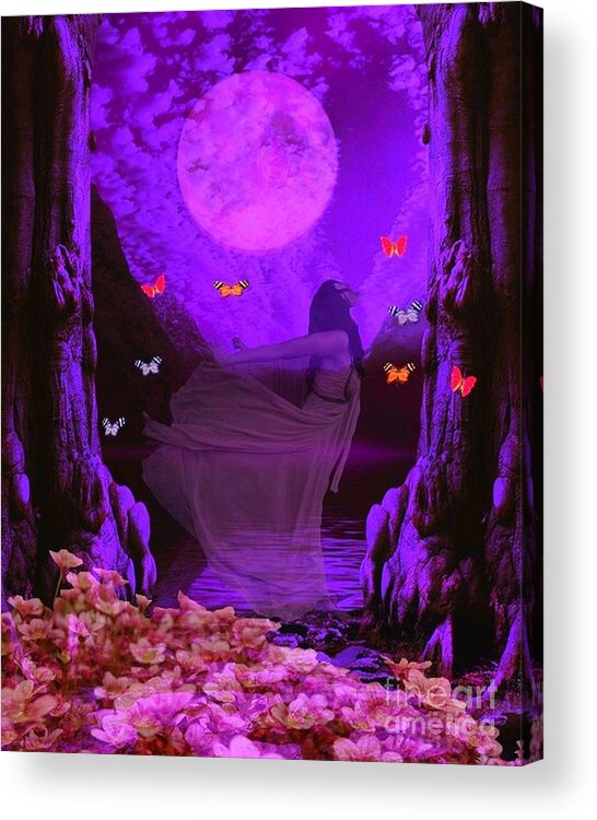 Jessie' Art Acrylic Print featuring the painting Butterflie Fantasy Scene by Jessie Art