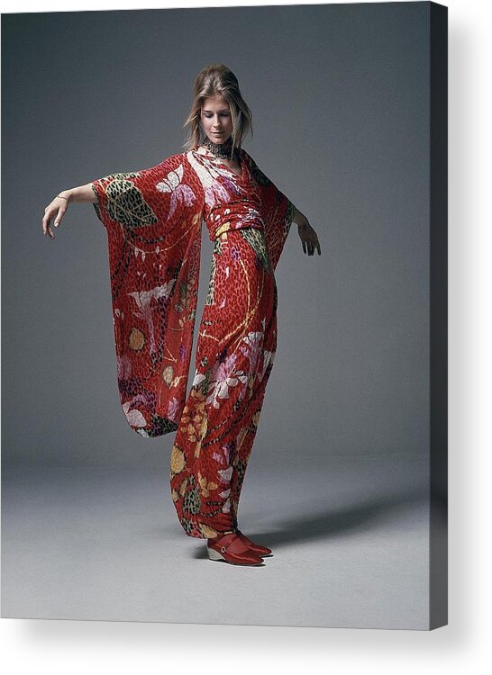 Fashion Acrylic Print featuring the photograph Candice Bergen Wearing A Bill Blass Dress by Bert Stern