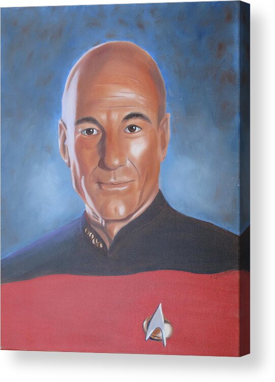 Portraits Acrylic Print featuring the painting Capt. Jean Luc Picard by Kathie Camara