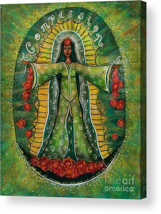 Black Madonna Acrylic Print featuring the painting Cascade Of Roses Madonna by Deborha Kerr