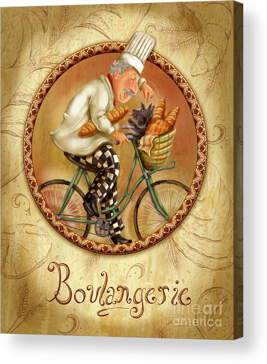 Chef Acrylic Print featuring the mixed media Chefs on Bikes-Boulangerie by Shari Warren