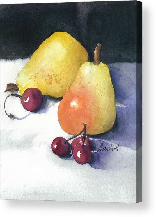 Fruit Acrylic Print featuring the painting Cherries and Pears by Maria Hunt