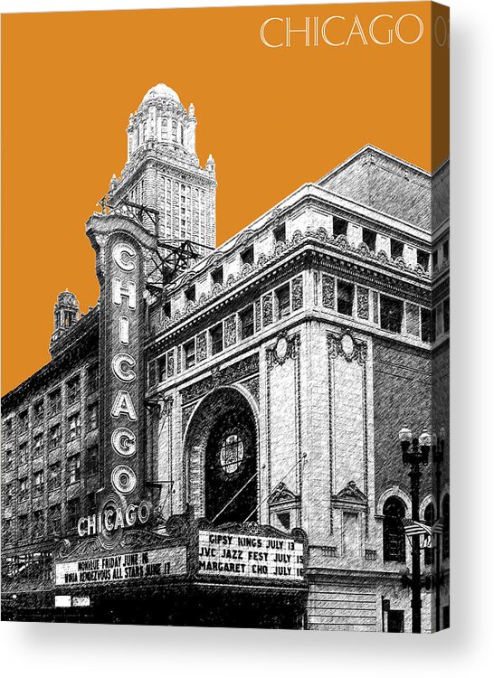 Architecture Acrylic Print featuring the digital art Chicago Theater - Dark Orange by DB Artist