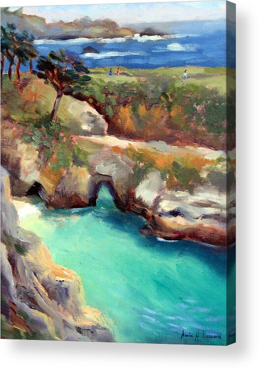 Point Lobos Acrylic Print featuring the painting China Cove Point Lobos by Karin Leonard