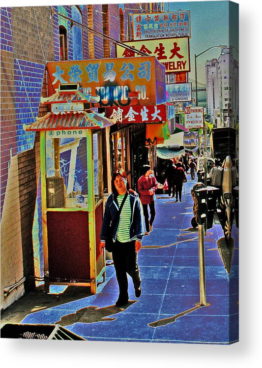 City Street Scenes Acrylic Print featuring the digital art Chinatown Street Shadows by Joseph Coulombe