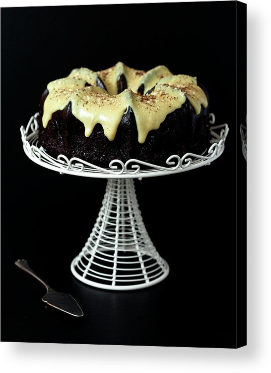 Temptation Acrylic Print featuring the photograph Chocolate Bundt Cake With Yellow Glaze by Image By Susan Orr Photography