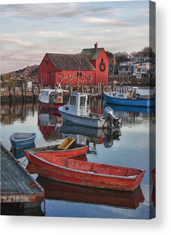 Rockport Harbor Acrylic Print featuring the photograph Christmas at Motif 1 Rockport Massachusetts by Jeff Folger