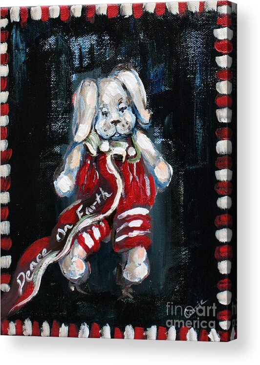 Christmas Acrylic Print featuring the painting Christmas Bunny by Carrie Joy Byrnes