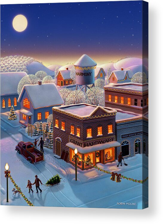 Winter Town Acrylic Print featuring the painting Christmas in Harmony by Robin Moline