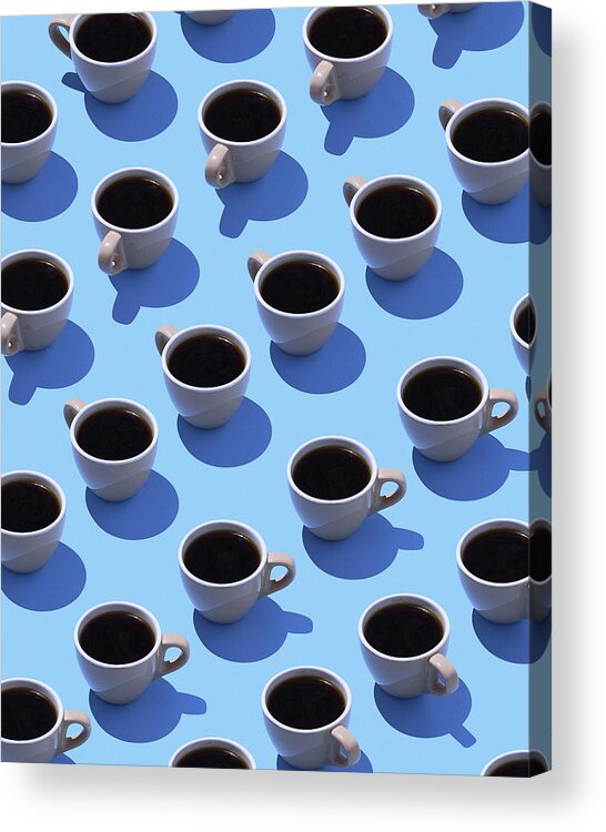 Event Acrylic Print featuring the digital art Coffee Cups On Light Blue Ground, 3d by Westend61