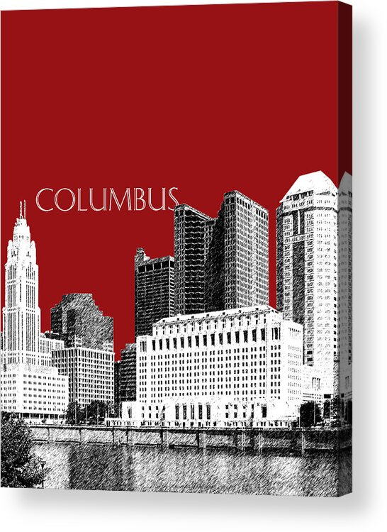 Architecture Acrylic Print featuring the digital art Columbus Skyline - Dark Red by DB Artist