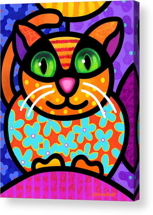 Cat Acrylic Print featuring the painting Contented Cat by Steven Scott