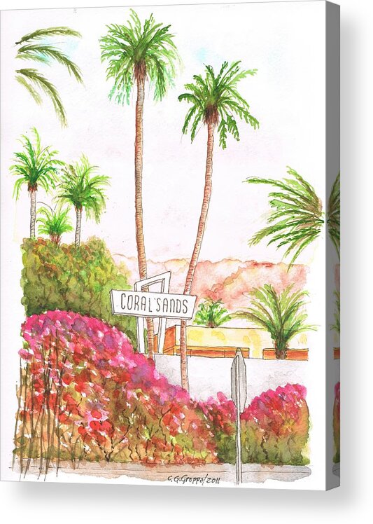 Palms Prings Acrylic Print featuring the painting Coral Sands Inn, Palm Springs, California by Carlos G Groppa