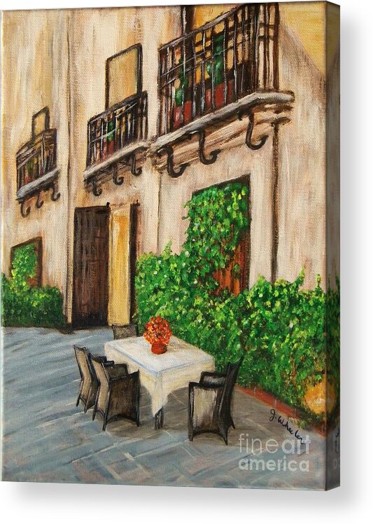 Courtyard Acrylic Print featuring the painting Courtyard Seating by JoAnn Wheeler