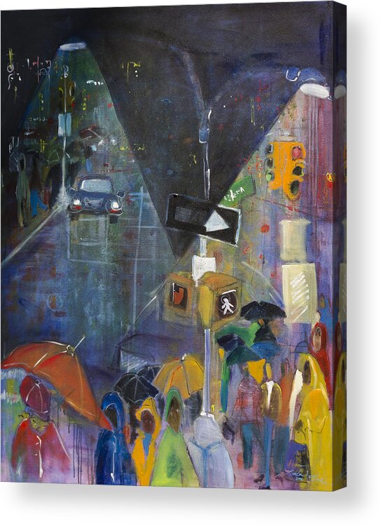 City Acrylic Print featuring the painting Crowded Intersection by Leela Payne