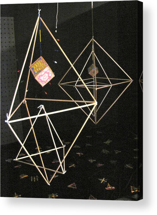 Wood Acrylic Print featuring the mixed media Cube and Triangle Mobiles by Steve Sommers