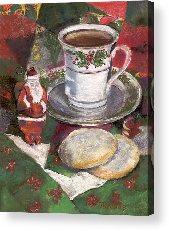 Christmas China Tea Cup With Holly And Berries Acrylic Print featuring the pastel Cuppa Christmaas Tea by Julie Maas