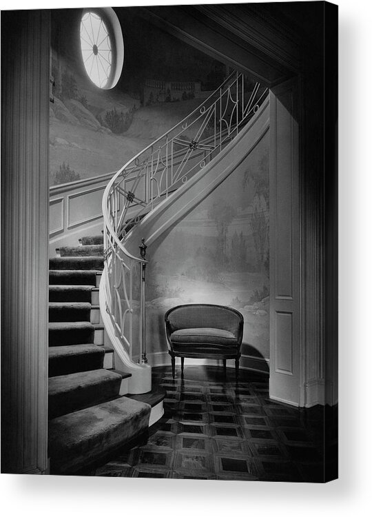Interior Acrylic Print featuring the photograph Curving Staircase In The Home Of W. E. Sheppard by Maynard Parker