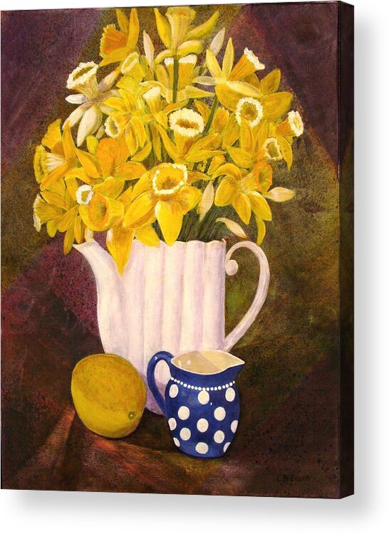 Flowers Acrylic Print featuring the painting Daffies by Lynda Evans
