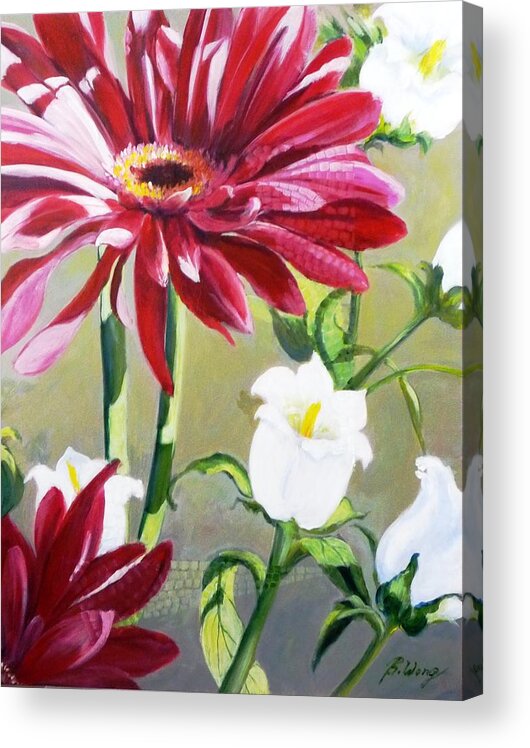 Red Daisies Acrylic Print featuring the painting Daisy Delight - 2 by Betty M M Wong