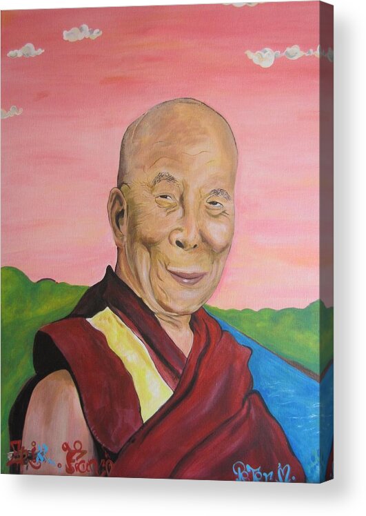 Original Acrylic Print featuring the painting Dalai Lama Portrait by Erik Franco