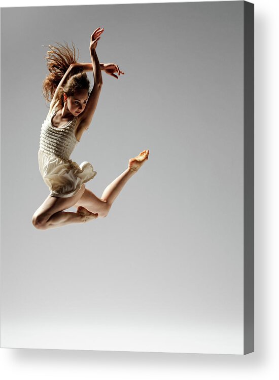 Expertise Acrylic Print featuring the photograph Dance White Dress Jump by Copyright Christopher Peddecord 2009
