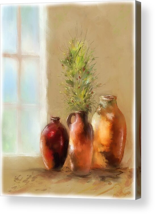 Terra Cotta Pots Acrylic Print featuring the painting Dawns Early Light by Colleen Taylor