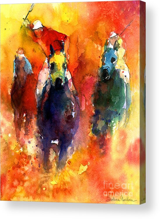 Polo Horse Acrylic Print featuring the painting Derby Horse race racing by Svetlana Novikova