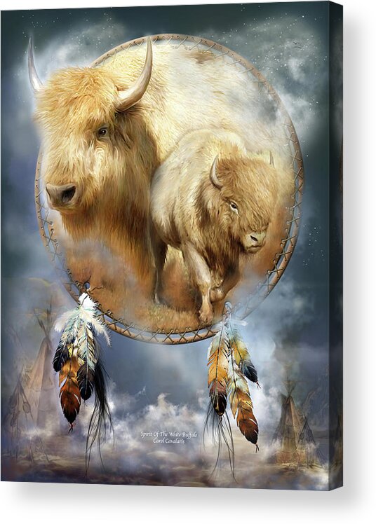 Carol Cavalaris Acrylic Print featuring the mixed media Dream Catcher - Spirit Of The White Buffalo by Carol Cavalaris