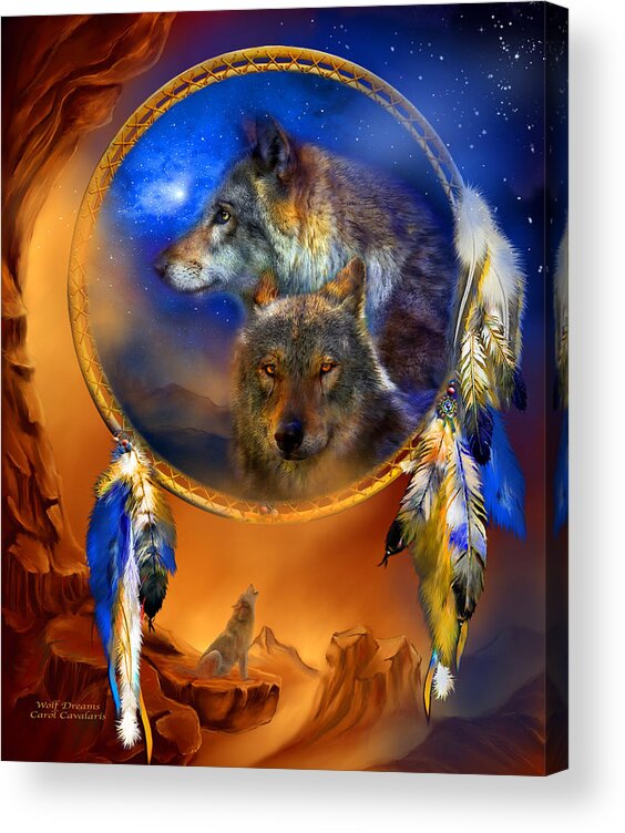 Carol Cavalaris Acrylic Print featuring the painting Dream Catcher - Wolf Dreams by Carol Cavalaris