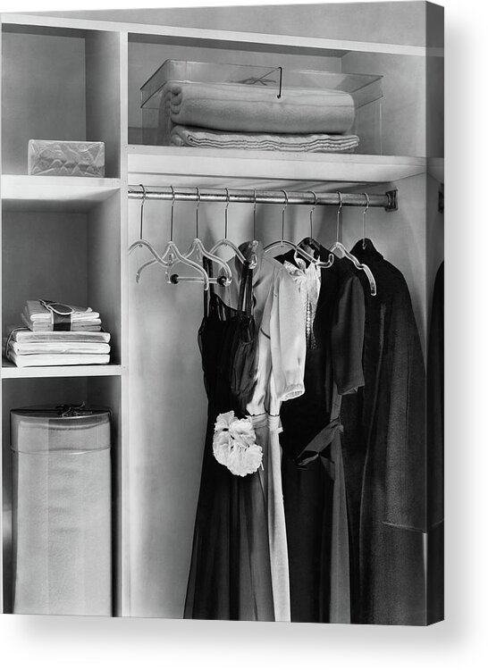 Interior Acrylic Print featuring the photograph Dresses Hanging In A Closet by Dana B. Merrill