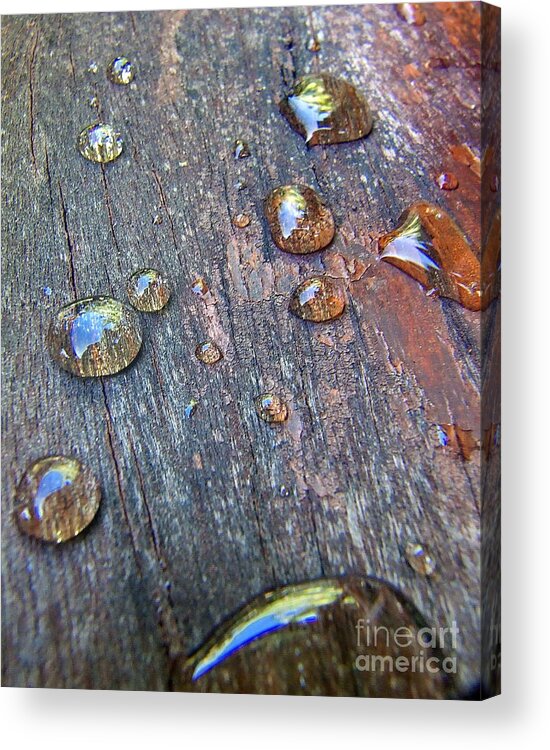Abstract Acrylic Print featuring the photograph Drops On Wood by Michelle Meenawong