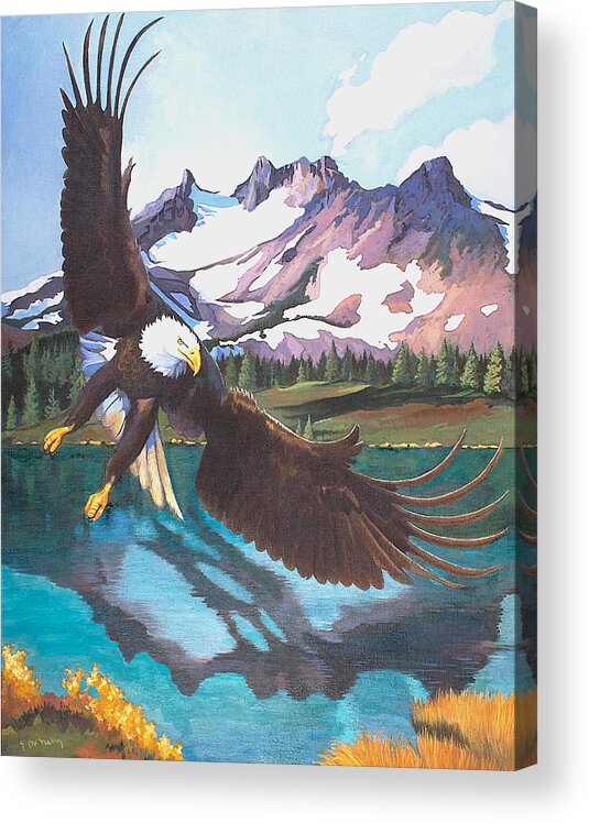 Eagle Acrylic Print featuring the painting Eagle Oregon Lake by Susan McNally