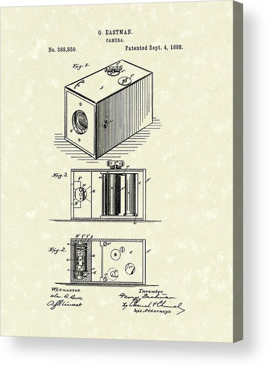 Eastman Acrylic Print featuring the drawing Eastman Camera 1889 Patent Art by Prior Art Design