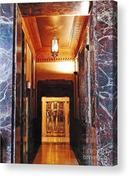 Gold Acrylic Print featuring the photograph Elevator Louisiana State Capitol by Lizi Beard-Ward