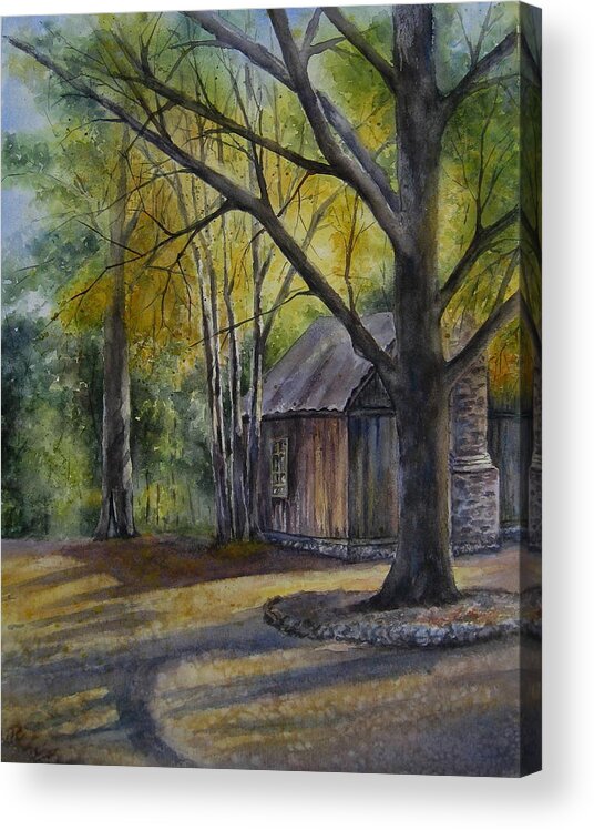 Cabin Acrylic Print featuring the painting Eulah's Gold by Mary McCullah