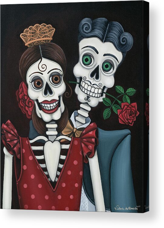 Day Of The Dead Acrylic Print featuring the painting Every Juan Loves Carmen by Victoria De Almeida