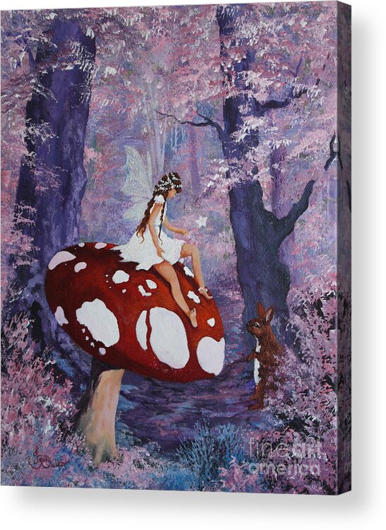 Fairy Acrylic Print featuring the painting Fairy on a Mushroom by Jean Walker
