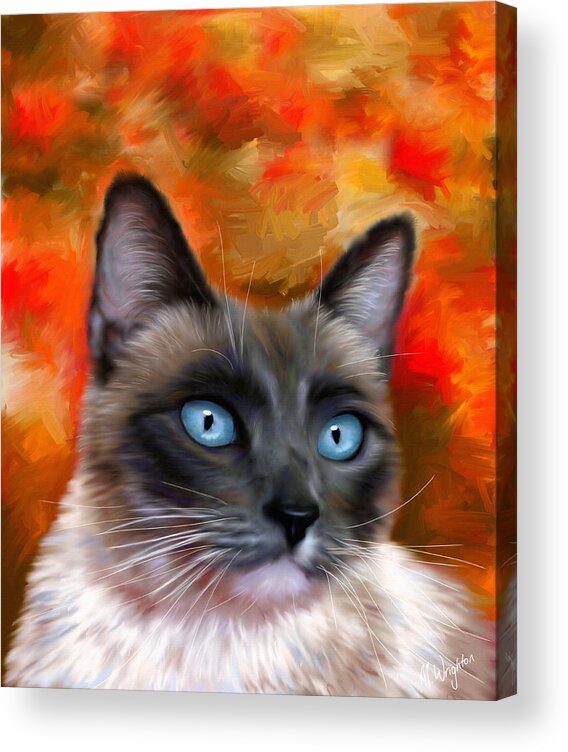 Siamese Acrylic Print featuring the painting Fire and Ice - Siamese Cat Painting by Michelle Wrighton