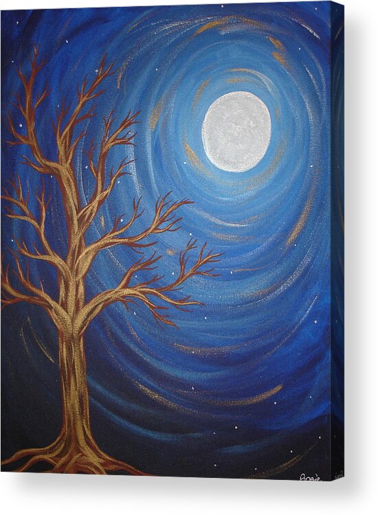 Night Acrylic Print featuring the painting Firery Tree of Life by Angie Butler