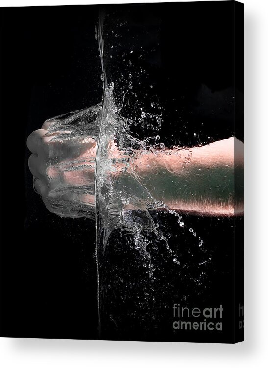 Water Acrylic Print featuring the photograph Fist punch into water by Simon Bratt