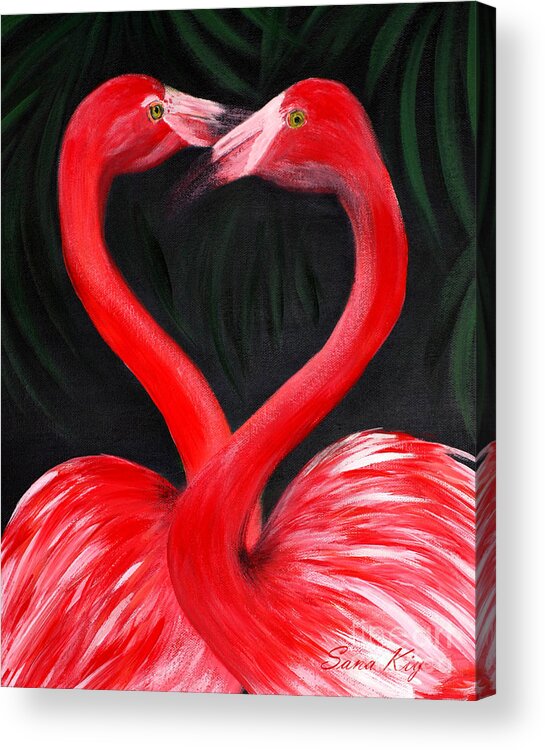 Love. Flamingo Acrylic Print featuring the painting LOVE is... Flamingo Love. Inspirations Collection by Oksana Semenchenko