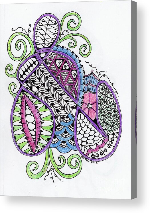 Zentangles Acrylic Print featuring the mixed media Flutterbug by Ruth Dailey